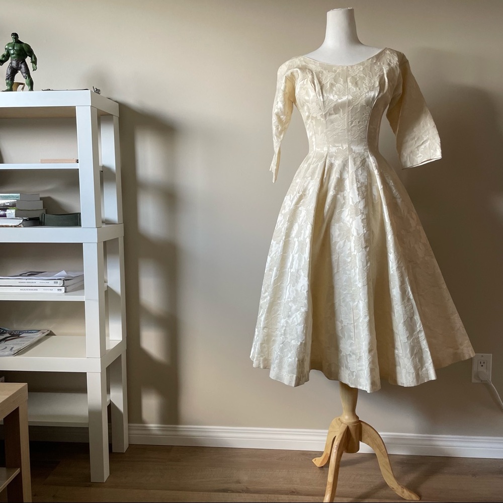 XS New Look, 1948 Cotton Brocade Dress, mint but needs zip - Picture 1 of 13